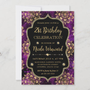 Purple and Gold Dharma Pattern 21st Birthday Invitation