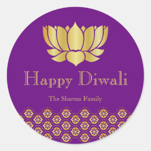 Purple and Gold Diwali Party Label