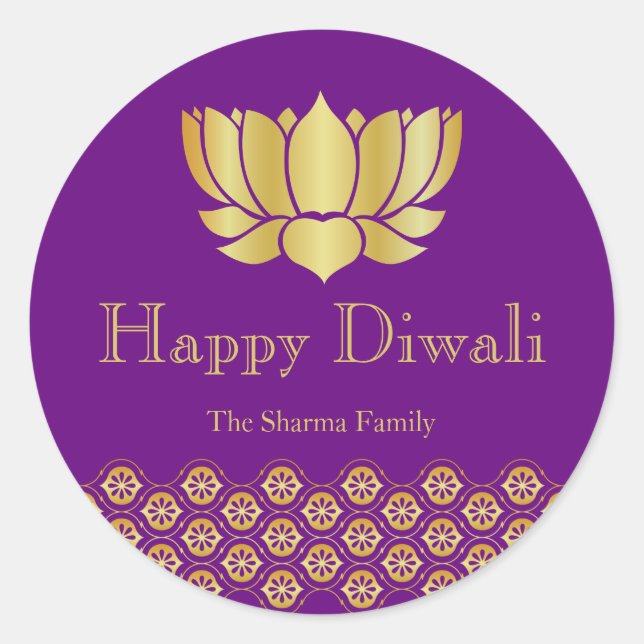 Purple and Gold Diwali Party Label (Front)