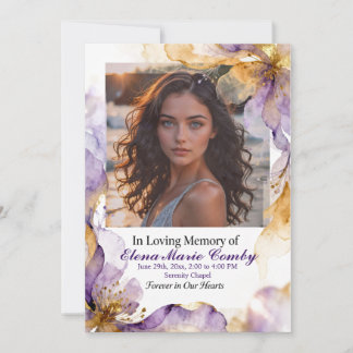 Purple and Gold Dreamy Flowers Celebration of Life Invitation