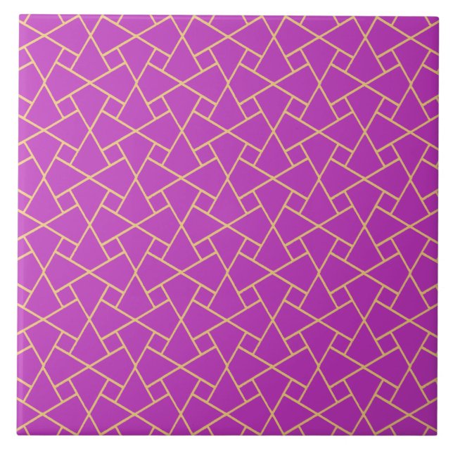 Purple and Gold-effect Islamic Mosaic Pattern Tile (Front)
