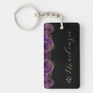 Purple and Gold Elegant Script Personalized Keychain