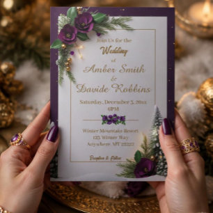 Purple and Gold Elegant Wedding Invitation