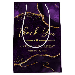 Purple and Gold Faux Glitter Agate Birthday Medium Gift Bag