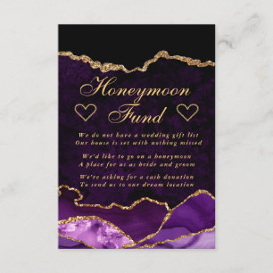 Purple and Gold Faux Glitter Agate Honeymoon Fund Enclosure Card