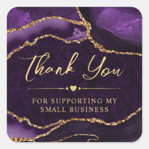 Purple and Gold Faux Glitter Agate Small Business Square Sticker