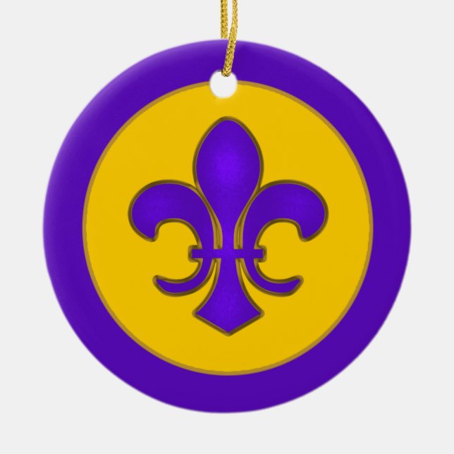 Purple and Gold Fleur de Lis Ornament (Front)