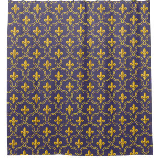 Purple and gold fleur-de-lys quatrefoil pattern