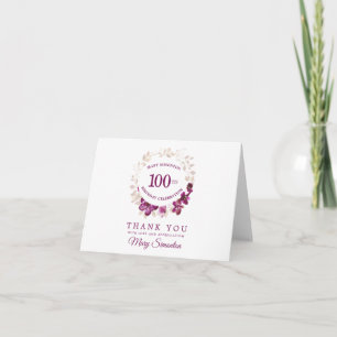 Purple and Gold Floral 100th Birthday Thank You