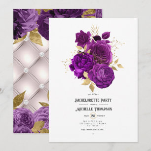 Purple and Gold Floral Bachelorette Party Invitation