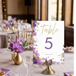 Purple and Gold Floral Bat Mitzvah Table Number