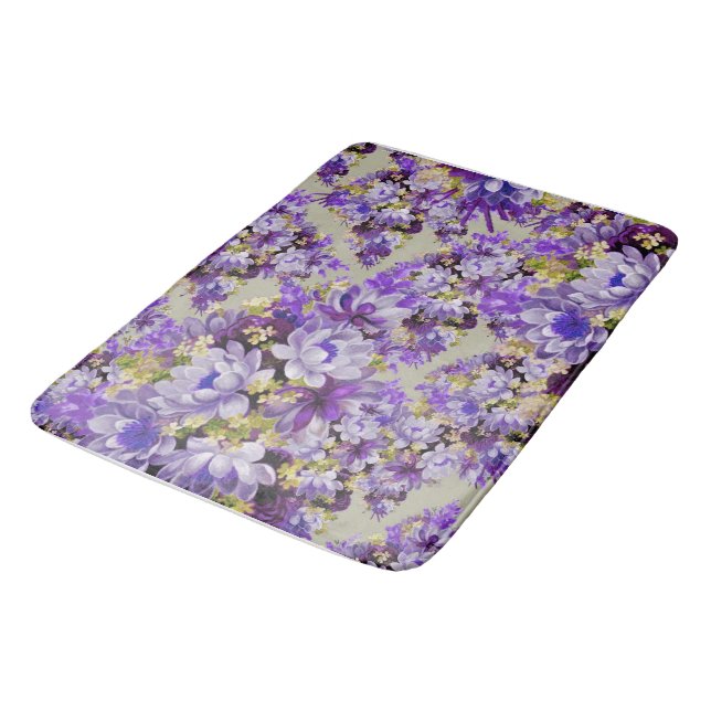 Purple And Gold Floral Bath Mat (Angled)
