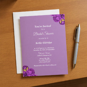 Purple And Gold Floral Bridal Shower Invitation