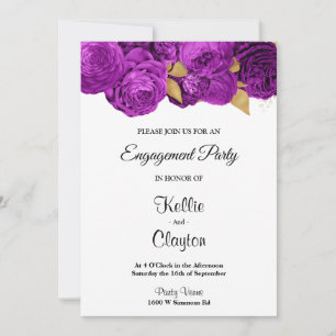 Purple And Gold Floral Engagement Party Invitation