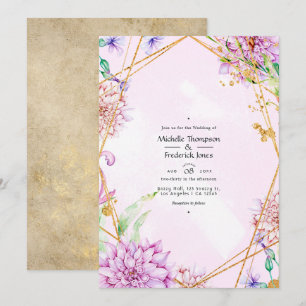 Purple and Gold Floral Geometric Wedding Invitation