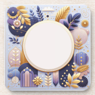 Purple and Gold Floral Initials Coaster