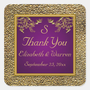 Purple and Gold Floral Monogram Wedding Sticker