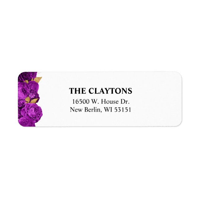 Purple And Gold Floral Return Address Labels (Front)
