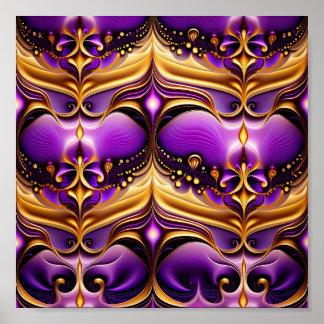 Purple and Gold Floral Seamless Pattern Poster