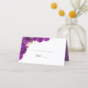 Purple And Gold Floral Wedding Guest Name Place Card