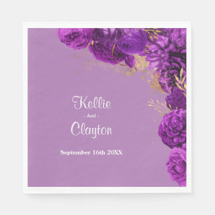 Purple And Gold Floral Wedding Napkins