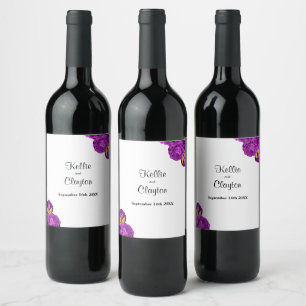 Purple And Gold Floral Wedding Wine Label