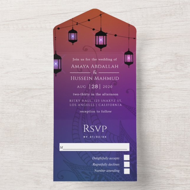 Purple and Gold Foil Arabian Wedding All In One In All In One Invitation (Inside)