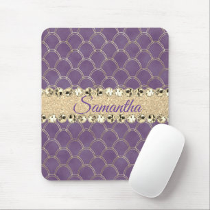 Purple and Gold Foil Diamond Bling Mouse Pad