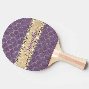 Purple and Gold Foil Diamond Bling Personalized Ping Pong Paddle