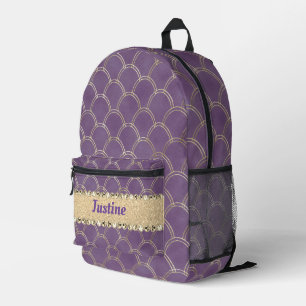 Purple and Gold Foil Diamond Bling Personalized Printed Backpack