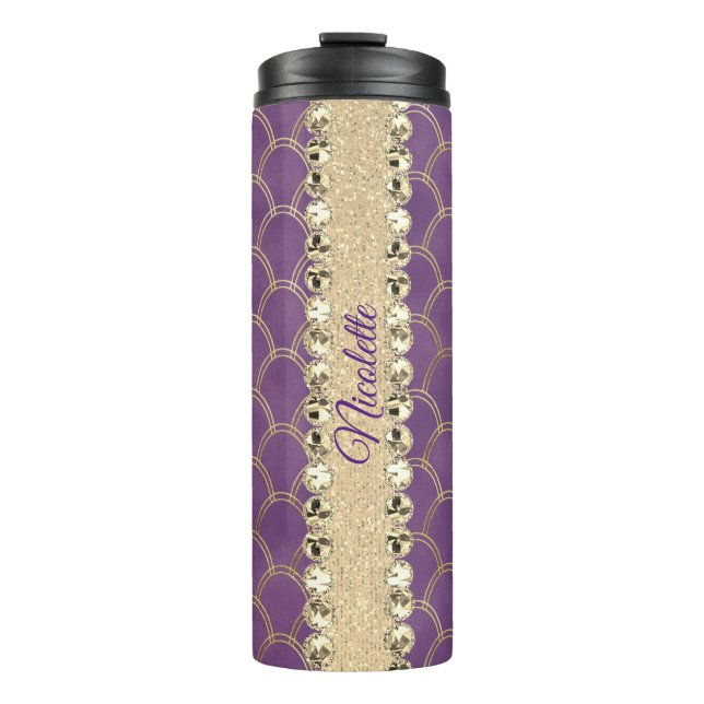 Purple and Gold Foil Diamond Bling  Thermal Tumbler (Front)