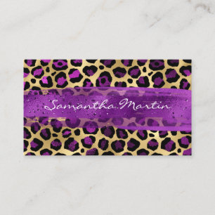 Purple and Gold Foil Leopard Brush Stroke Business Card