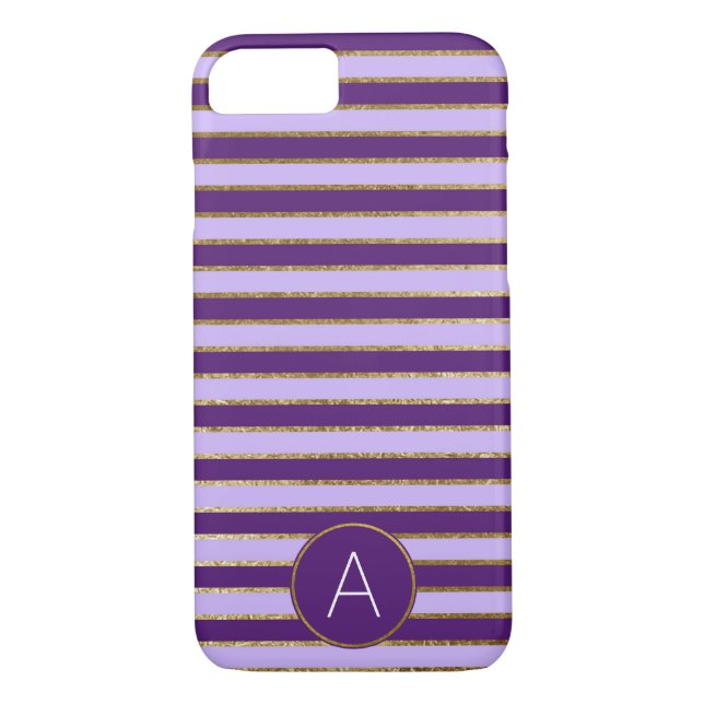 Purple and Gold Foil Stripe Monogram Pattern Case-Mate iPhone Case (Back)
