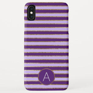 Purple and Gold Foil Stripe Monogram Pattern iPhone XS Max Case