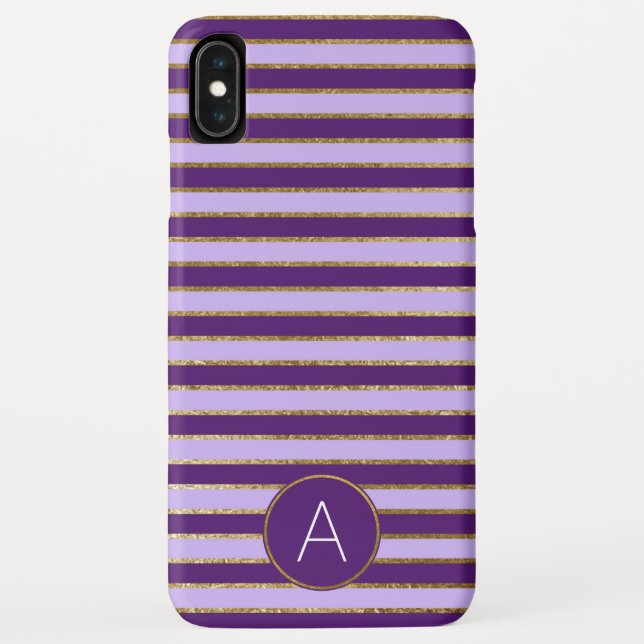 Purple and Gold Foil Stripe Monogram Pattern Case-Mate iPhone Case (Back)