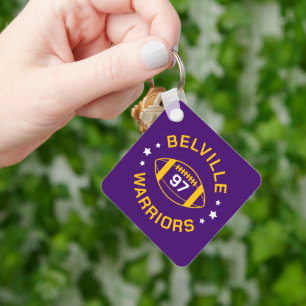 Purple and Gold Football Jersey Number Photo Keychain
