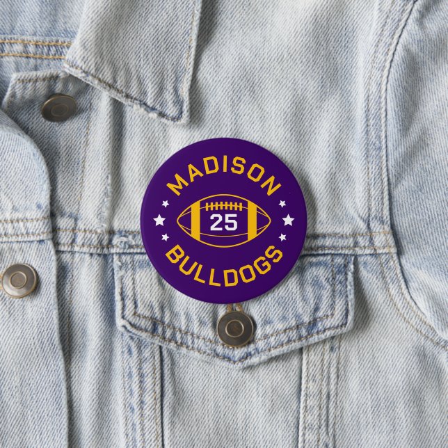 Purple and Gold Football Player Jersey Number 3 Inch Round Button (In Situ)