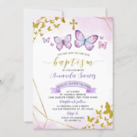Purple and Gold Geometric Butterfly Baptism Invita