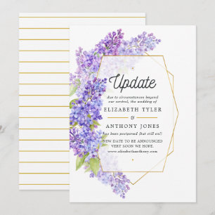Purple and Gold Geometric Herbarium Wedding Update Invitation