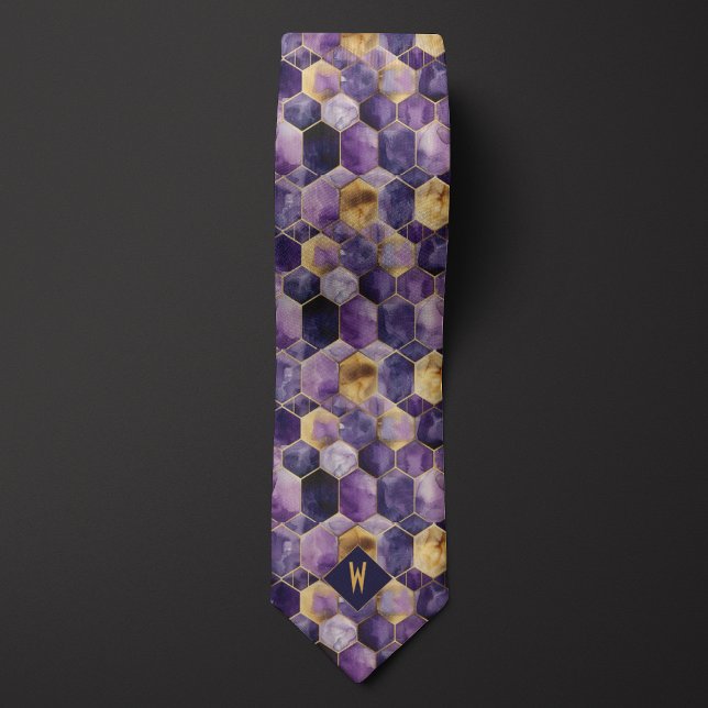 Purple and Gold Geometric Monogram Tie (Creator Uploaded)