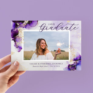 Purple and Gold Glam 2 Photo Graduation Cards