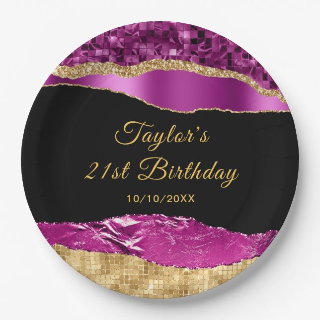 Purple and Gold Glam Tears Birthday Party Paper Plate (Front)
