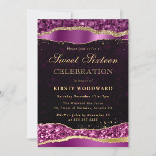 Purple and Gold Glam Tears Sweet Sixteen Invitation