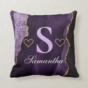 Purple and Gold Gliter Agate Design Throw Pillow