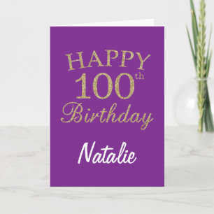 Purple and Gold Glitter 100th Birthday Card