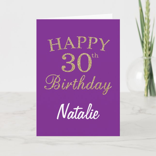 Purple and Gold Glitter 30th Birthday Card (Front)