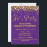 Purple and Gold Glitter 30th Birthday Let's Party Invitation<br><div class="desc">Purple and Gold Glitter Invite,  30th Birthday invitation Let's party,  digital template Thirty Any Age,  Instant download Forty Fifty Sixty,  Personalized 21st 40th 50th 60th,  Elegant Milestone Celebrate Sweet 16,  Custom 18th Glam Golden Confetti,  Adult Calligraphy Modern Stylish script,  Chic trendy simple for her,  Bling 16th quinceanera 15th celebration</div>
