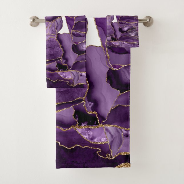 Purple and gold glitter agate bath towel set (Insitu)