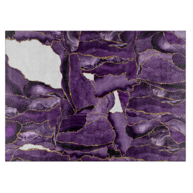 Purple and gold glitter agate cutting board (Front)