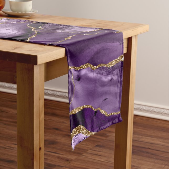 Purple and gold glitter agate medium table runner (In Situ)